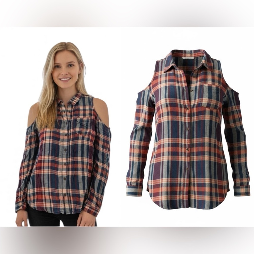 SILENCE & NOISE Urban Outfitters L Rust Green Teal Plaid Flannel Shirt R $59